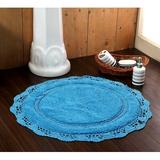 Ophelia & Co. Wingert Round Crochet Designer Circle 100% Cotton Non-Slip Bath Rug 100% Cotton in Blue | 40" W x 40" L | Wayfair
