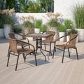 Wade Logan® Amlie Square w/ Dark Rattan Edging Bistro Table Glass/Metal in Brown | 28 H x 28 W x 28 D in | Outdoor Furniture | Wayfair