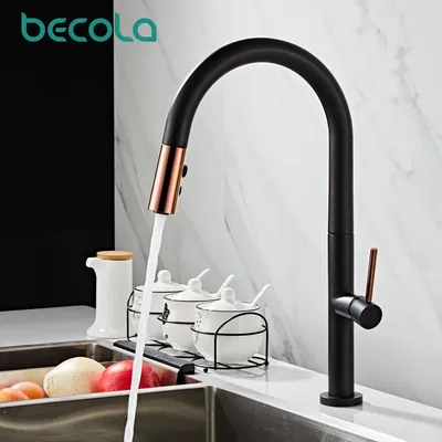 Becola-Robinet d'évier de cuisine froide et chaude noir et blanc à nervures noircies 360