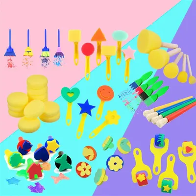 Ensemble de pinceaux éponge pour enfants manche en plastique jouets de dessin artisanat d'art