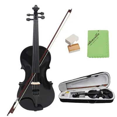 Kit de violon acoustique noir tilleul cadeau de noël pleine taille avec étui nœud et colophane