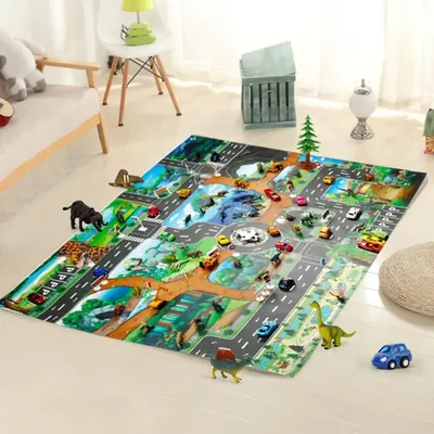 Play Polymers-Tapis pour enfants 100x130cm motif trafic route dinosaure monde tapis décor de