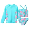 BAOHcorde U-Maillot de bain à manches longues pour fille 3 pièces imprimé floral protection