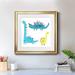 Zoomie Kids Dino Trio - Picture Frame Painting Print on Paper in Blue/Green/Yellow | 34.5 H x 34.5 W x 1.5 D in | Wayfair