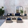 Wade Logan® Ailie 11 Piece Rattan Multiple Chairs Seating Group w/ Cushions Synthetic Wicker/All - Weather Wicker/Wicker/Rattan in Blue | Outdoor Furniture | Wayfair