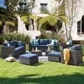 Latitude Run® Derica Wicker/Rattan 8 - Person Seating Group w/ Cushions Synthetic Wicker/All - Weather Wicker/Wicker/Rattan in Gray/Blue | Outdoor Furniture | Wayfair