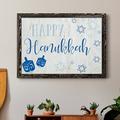 The Holiday Aisle® Happy Hanukkah - Graphic Art Print on Canvas Canvas, Wood in Blue/White | 31 H x 44 W x 1 D in | Wayfair