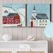 The Holiday Aisle® Christmas Barn - 2 Piece Wrapped Canvas Painting Print Set Canvas, Solid Wood in Blue/Red/White | 10 H x 10 W x 1.25 D in | Wayfair