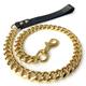 DUPFY Gold Chain Leash for Large Dogs Metal Chew Proof 19 mm Heavy Duty Fully Welded Stainless Steel Pet Leash Chain with Leather Padded Handle