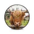 ALAZA Large Round Silent Wall Clock, Highland Cattle Cow Non Ticking Clock for Living Room Kitchen Bedroom Office Ornaments Decorative,Desktop Stand