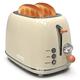 2 Slice Toaster, Kitchmix Retro Stainless Steel Bread Toasters with 6 Settings, 1.5 in Extra Wide Slots, Bagel/Defrost/Cancel Function, Removable Crumb Tray (Beige)