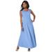 Plus Size Women's Stretch Cotton Crochet-Back Maxi Dress by Jessica London in French Blue (Size 20) Maxi Length