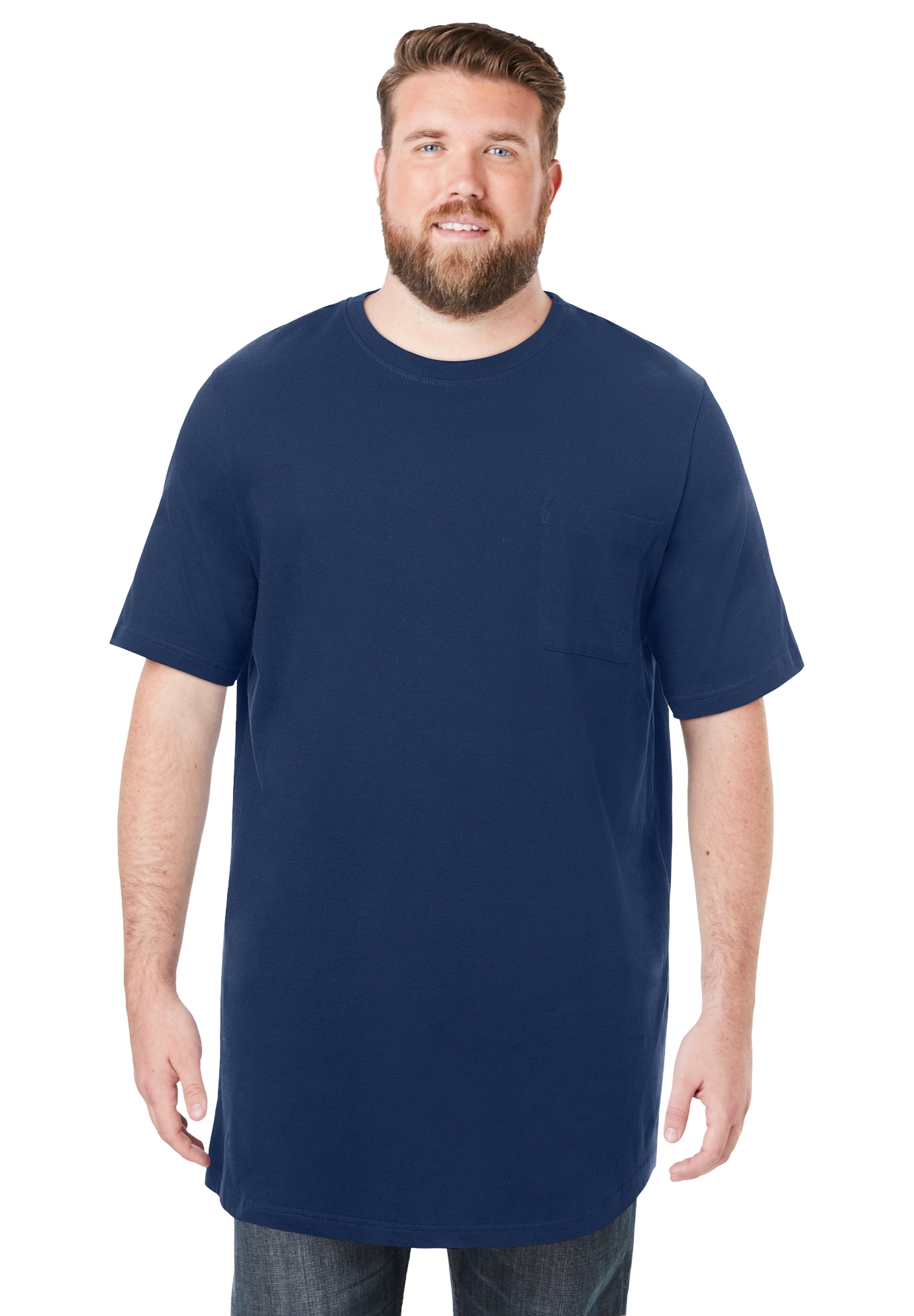 Men's Big & Tall Shrink-Less™ Lightweight Longer-Length Crewneck Pocket T-Shirt by KingSize in Navy (Size 5XL)