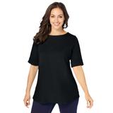 Plus Size Women's Stretch Cotton Cuff Tee by Jessica London in Black (Size 12) Short-Sleeve T-Shirt