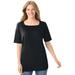 Plus Size Women's Perfect Elbow-Sleeve Square-Neck Tee by Woman Within in Black (Size 1X) Shirt