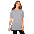 Plus Size Women's Perfect Short-Sleeve Boatneck Tunic by Woman Within in Heather Grey (Size L)
