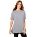 Plus Size Women's Perfect Short-Sleeve Boatneck Tunic by Woman Within in Heather Grey (Size L)