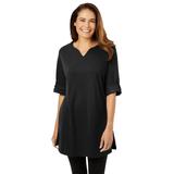 Plus Size Women's Perfect Roll-Tab-Sleeve Notch-Neck Tunic by Woman Within in Black (Size 1X)