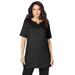 Plus Size Women's Notch-Neck Soft Knit Tunic by Roaman's in Black (Size 2X) Short Sleeve T-Shirt