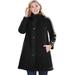 Plus Size Women's Fleece Swing Funnel-Neck Coat by Woman Within in Black (Size 1X)