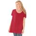 Plus Size Women's Perfect Short-Sleeve Shirred U-Neck Tunic by Woman Within in Classic Red (Size 5X)