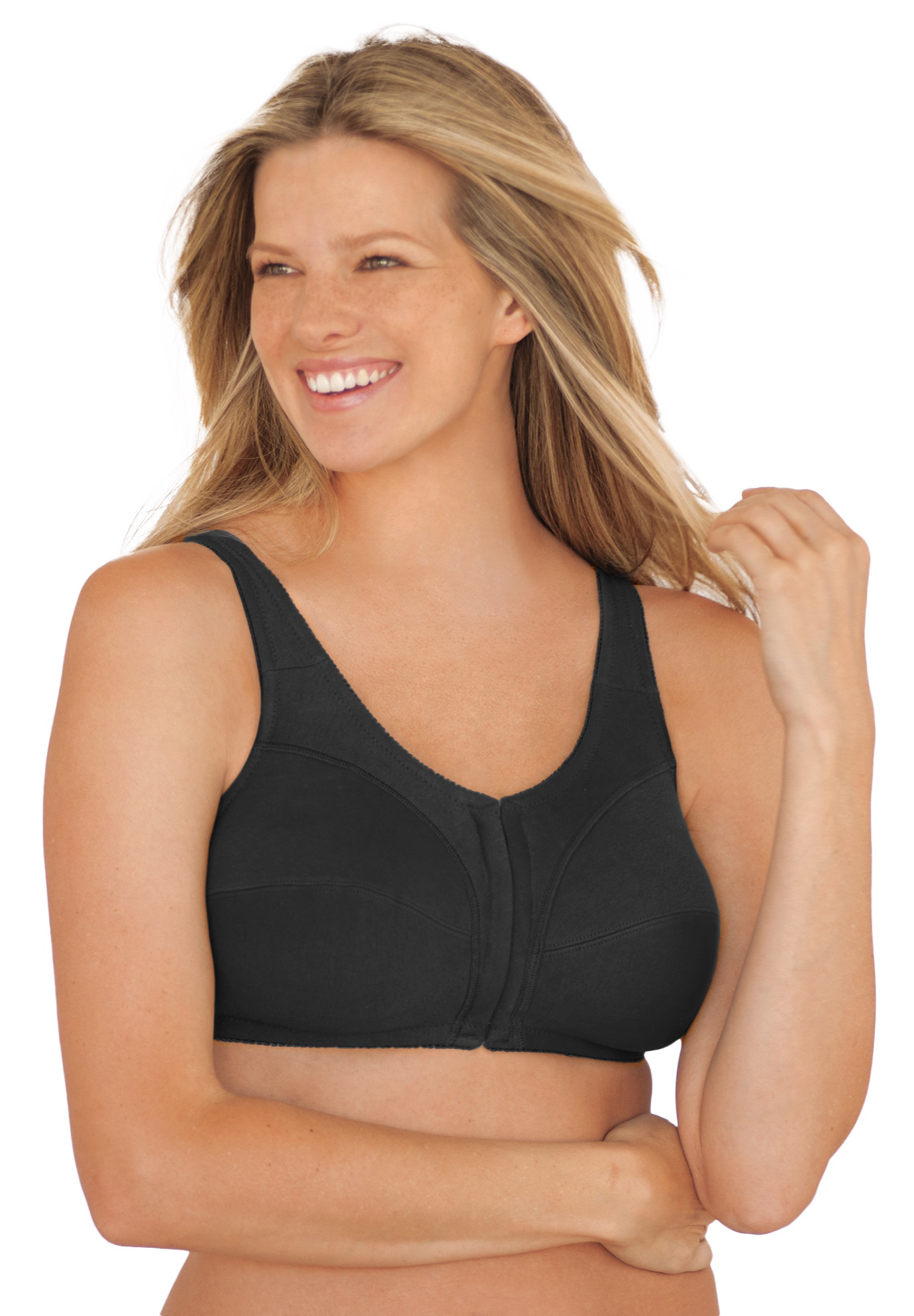Plus Size Women's Cotton Front-Close Wireless Bra by Comfort Choice in Black (Size 38 G)