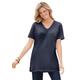 Plus Size Women's Perfect Short-Sleeve Shirred V-Neck Tunic by Woman Within in Navy (Size M)