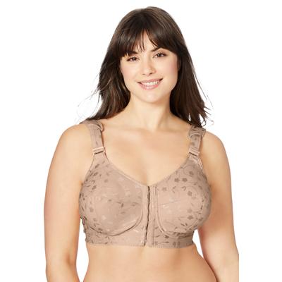 Plus Size Women's Jacquard Front-Close Wireless Bra by Elila in Nude (Size 44 F)