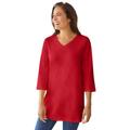 Plus Size Women's Perfect Three-Quarter Sleeve V-Neck Tunic by Woman Within in Classic Red (Size 5X)