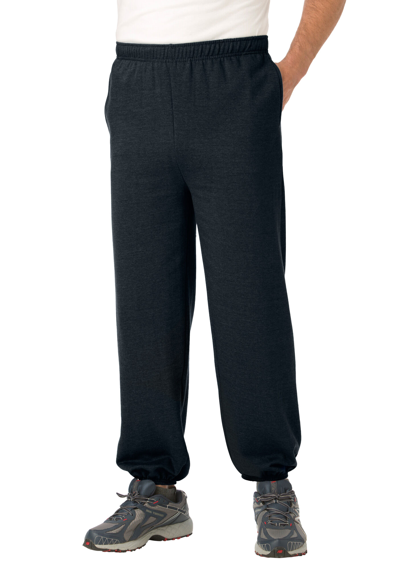 Men's Big & Tall Fleece Elastic Cuff Sweatpants by KingSize in Black (Size 3XL)