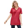 Plus Size Women's Perfect Short-Sleeve Shirred V-Neck Tunic by Woman Within in Classic Red (Size 5X)