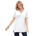 Plus Size Women's Perfect Short-Sleeve Shirred V-Neck Tunic by Woman Within in White (Size 2X)