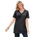 Plus Size Women's Perfect Short-Sleeve Shirred V-Neck Tunic by Woman Within in Black (Size 3X)