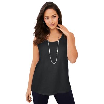 Plus Size Women's Stretch Cotton Horseshoe Neck Tank by Jessica London in Black (Size 22/24) Top Stretch Cotton