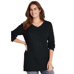 Plus Size Women's Cable Knit V-Neck Pullover Sweater by Woman Within in Black (Size 26/28)
