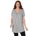 Plus Size Women's Perfect Short-Sleeve Shirred U-Neck Tunic by Woman Within in Medium Heather Grey (Size 3X)