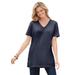 Plus Size Women's Perfect Short-Sleeve Shirred V-Neck Tunic by Woman Within in Navy (Size L)
