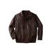 Men's Big & Tall Leather Bomber Jacket by KingSize in Brown (Size XL)