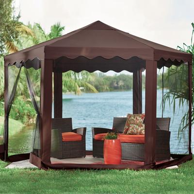 13'W Hexagon Gazebo by BrylaneHome in Chocolate