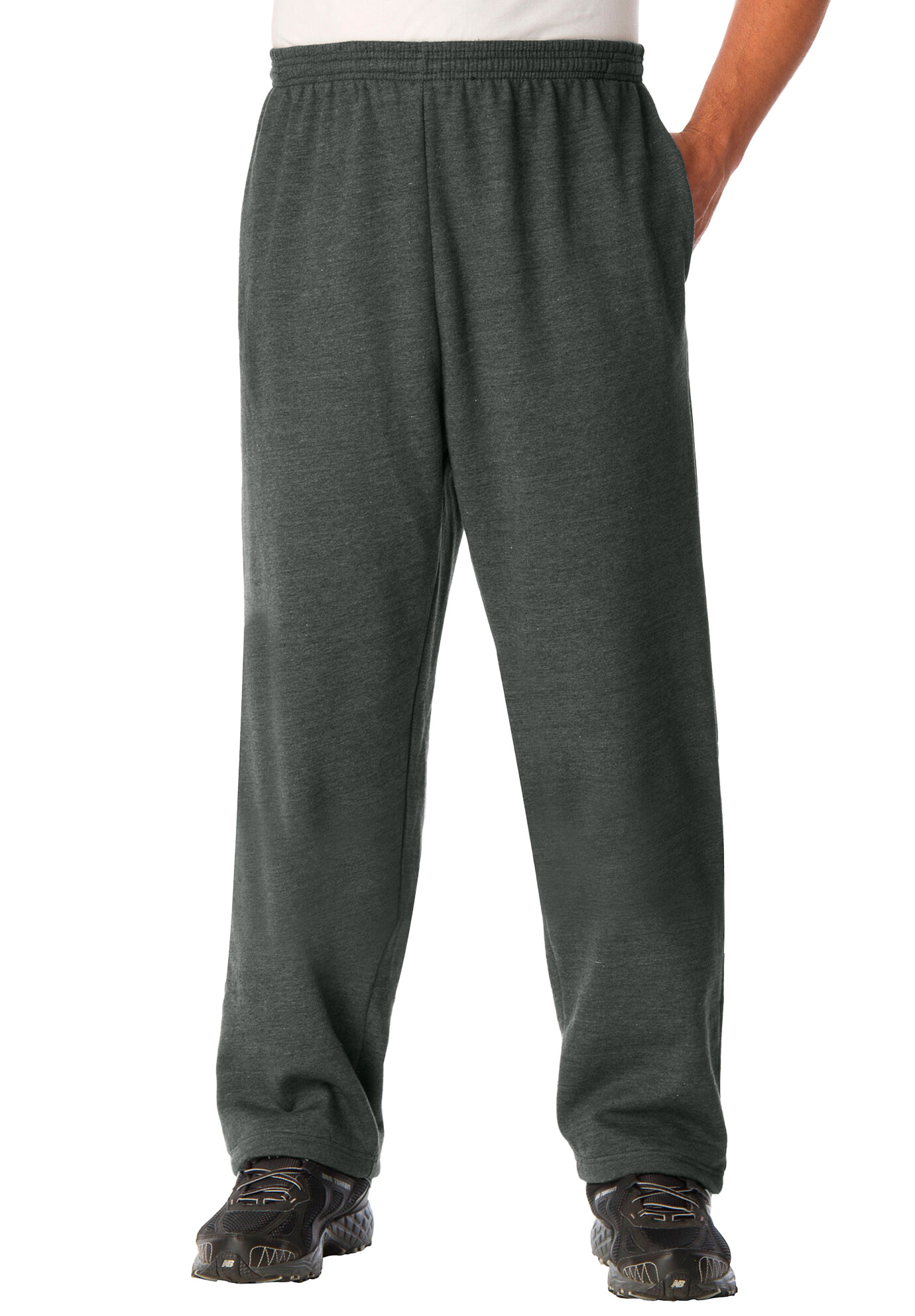 Men's Big & Tall Fleece Open-Bottom Sweatpants by KingSize in Heather Charcoal (Size 8XL)