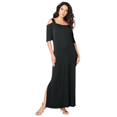 Plus Size Women's Ultrasmooth® Fabric Cold-Shoulder Maxi Dress by Roaman's in Black (Size 26/28) Long Stretch Jersey