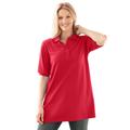 Plus Size Women's Elbow Short-Sleeve Polo Tunic by Woman Within in Vivid Red (Size L) Polo Shirt