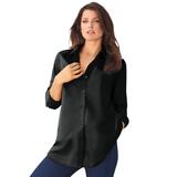 Plus Size Women's Long-Sleeve Kate Big Shirt by Roaman's in Black (Size 12 W) Button Down Shirt Blouse