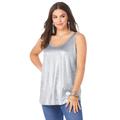 Plus Size Women's Scoopneck Metallic Tank Top by Roaman's in Silver Shimmer Metallic (Size 34/36) Top Sleeveless Sparkle Shirt