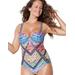 Plus Size Women's Macrame Underwire One Piece Swimsuit by Swimsuits For All in Multi Chevron (Size 12)