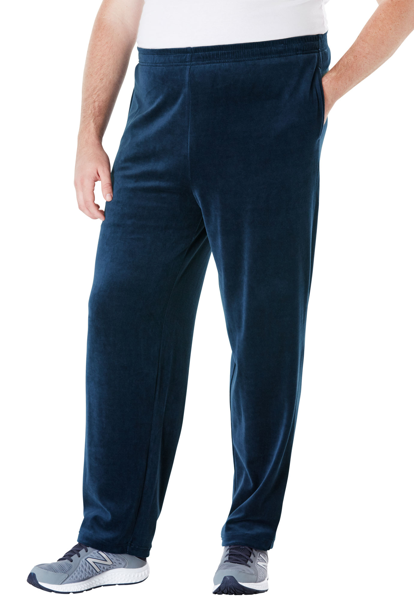 Men's Big & Tall Velour Open-Bottom Sweatpants by KingSize in Navy (Size 4XL)