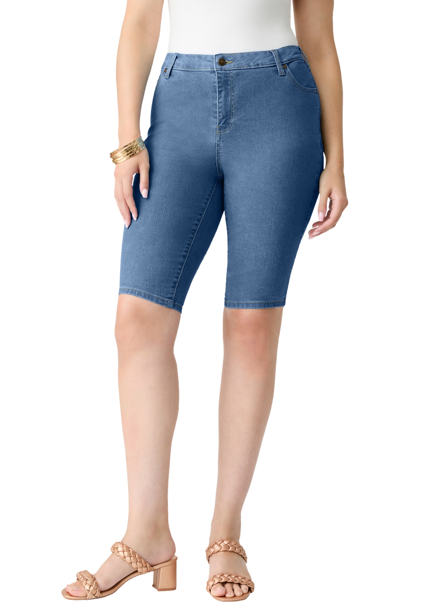 Plus Size Women's Plus Size Classic Stretch Bermuda Short by Denim 24/7 by Roamans in Medium Wash (Size 16 W)