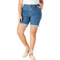 Plus Size Women's Invisible Stretch® Contour Cuffed Short by Denim 24/7 in Medium Wash (Size 20 W)