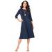 Plus Size Women's Ultrasmooth® Fabric Boatneck Swing Dress by Roaman's in Navy (Size 38/40) Stretch Jersey 3/4 Sleeve Dress