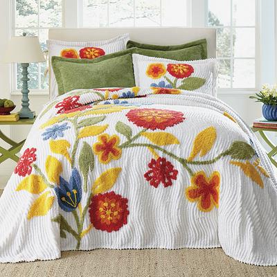 Bloom Chenille Bedspread by BrylaneHome in Red Multi (Size FULL) Floral Bedding Colorful Flowers